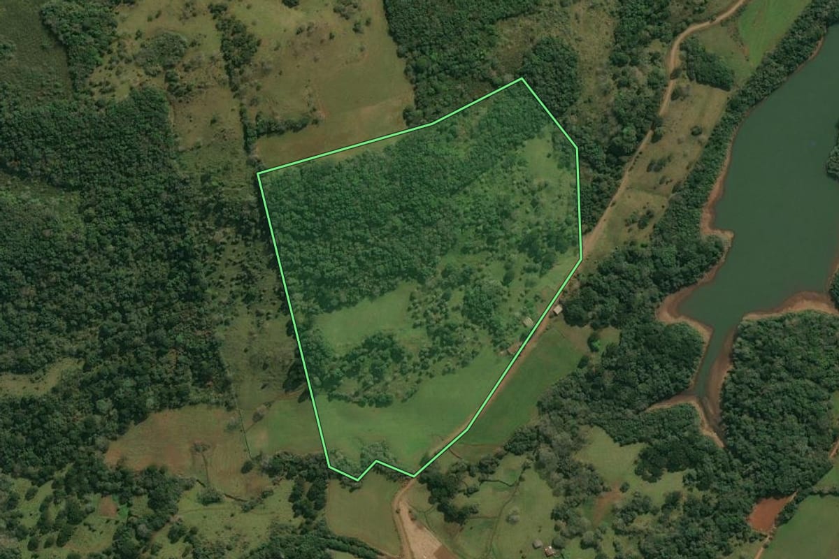 Imagem de satélite do imóvel rural em Anita Garibaldi (SC), com o contorno declarado no CAR desenhado por cima.
