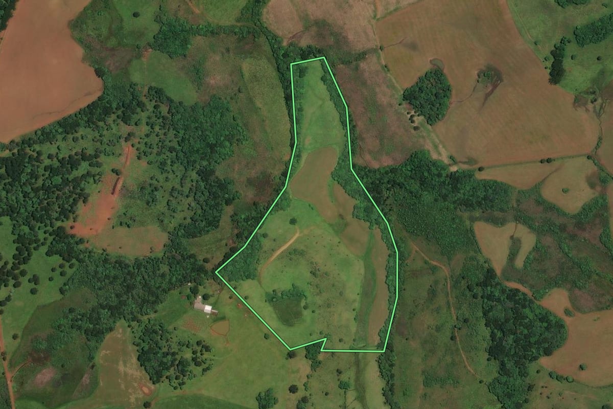 Imagem de satélite do imóvel rural em Anita Garibaldi (SC), com o contorno declarado no CAR desenhado por cima.