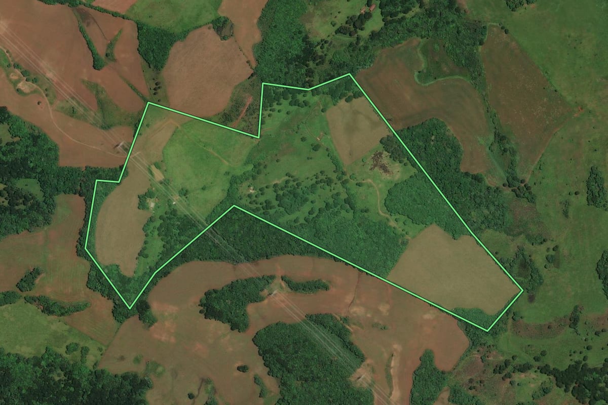 Imagem de satélite do imóvel rural em Anita Garibaldi (SC), com o contorno declarado no CAR desenhado por cima.