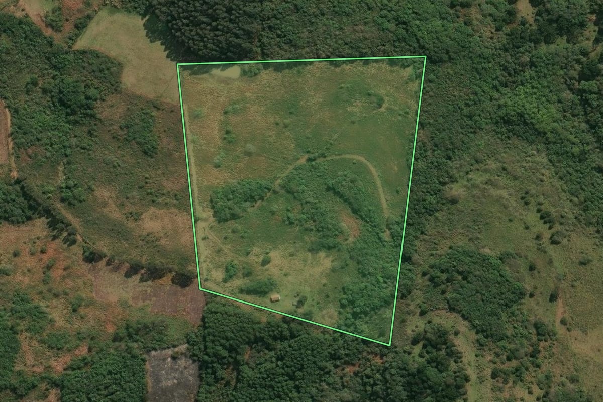 Imagem de satélite do imóvel rural em Anita Garibaldi (SC), com o contorno declarado no CAR desenhado por cima.