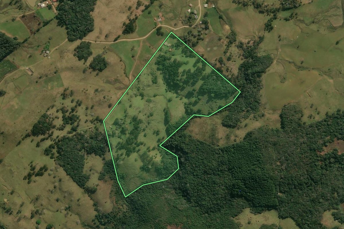 Imagem de satélite do imóvel rural em Anita Garibaldi (SC), com o contorno declarado no CAR desenhado por cima.