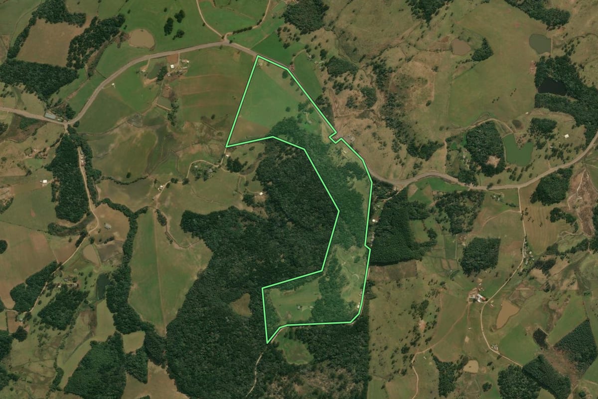 Imagem de satélite do imóvel rural em Anita Garibaldi (SC), com o contorno declarado no CAR desenhado por cima.