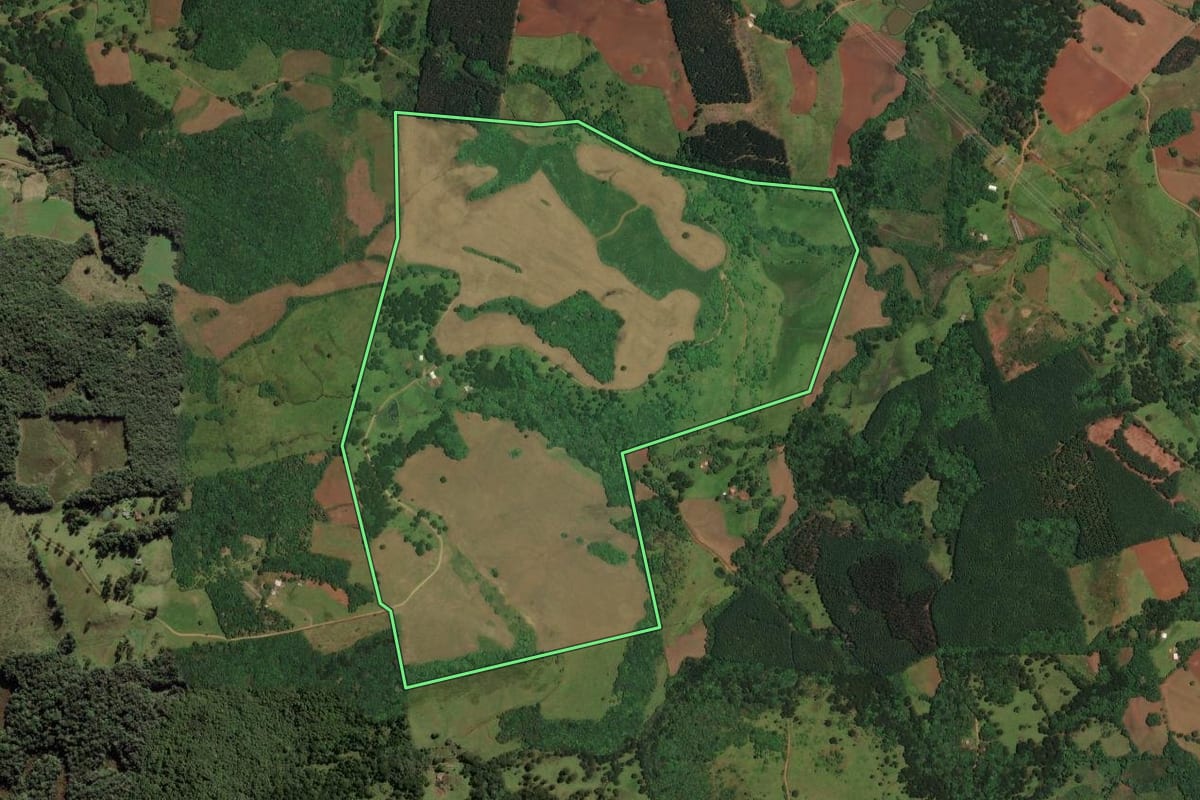 Imagem de satélite do imóvel rural em Anita Garibaldi (SC), com o contorno declarado no CAR desenhado por cima.