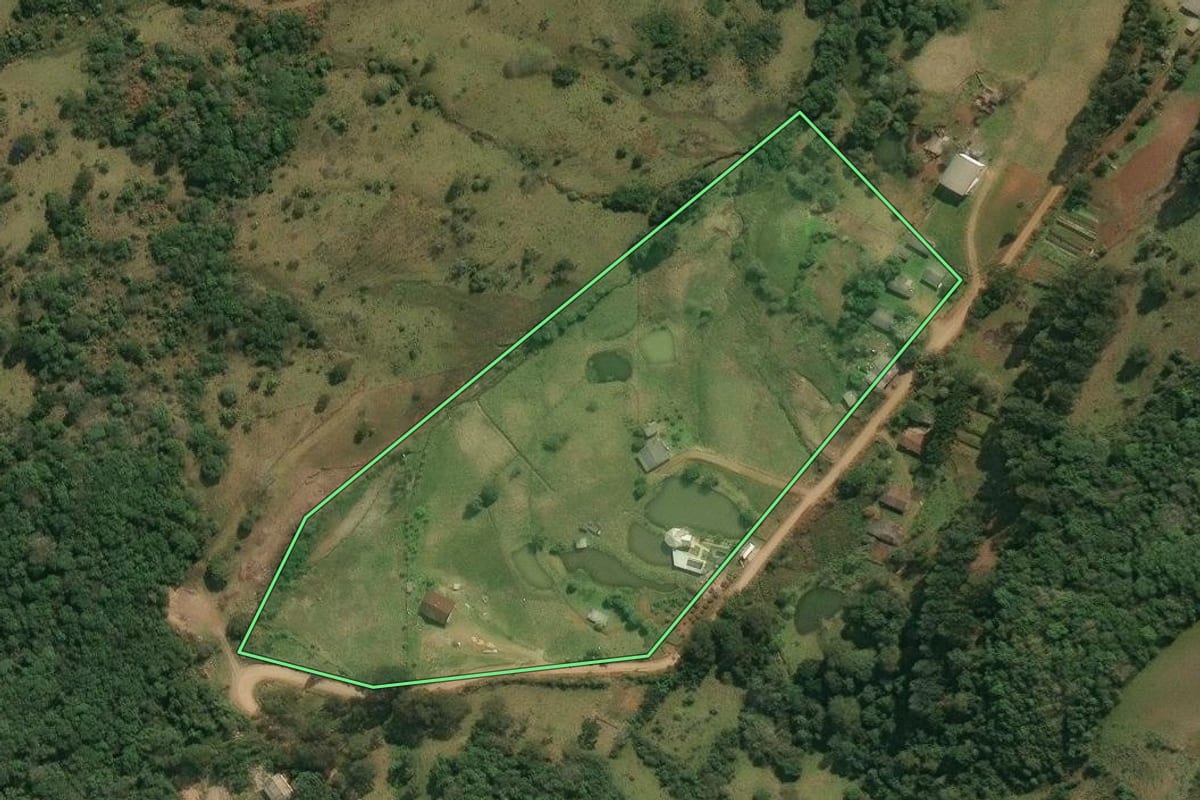 Imagem de satélite do imóvel rural em Anita Garibaldi (SC), com o contorno declarado no CAR desenhado por cima.