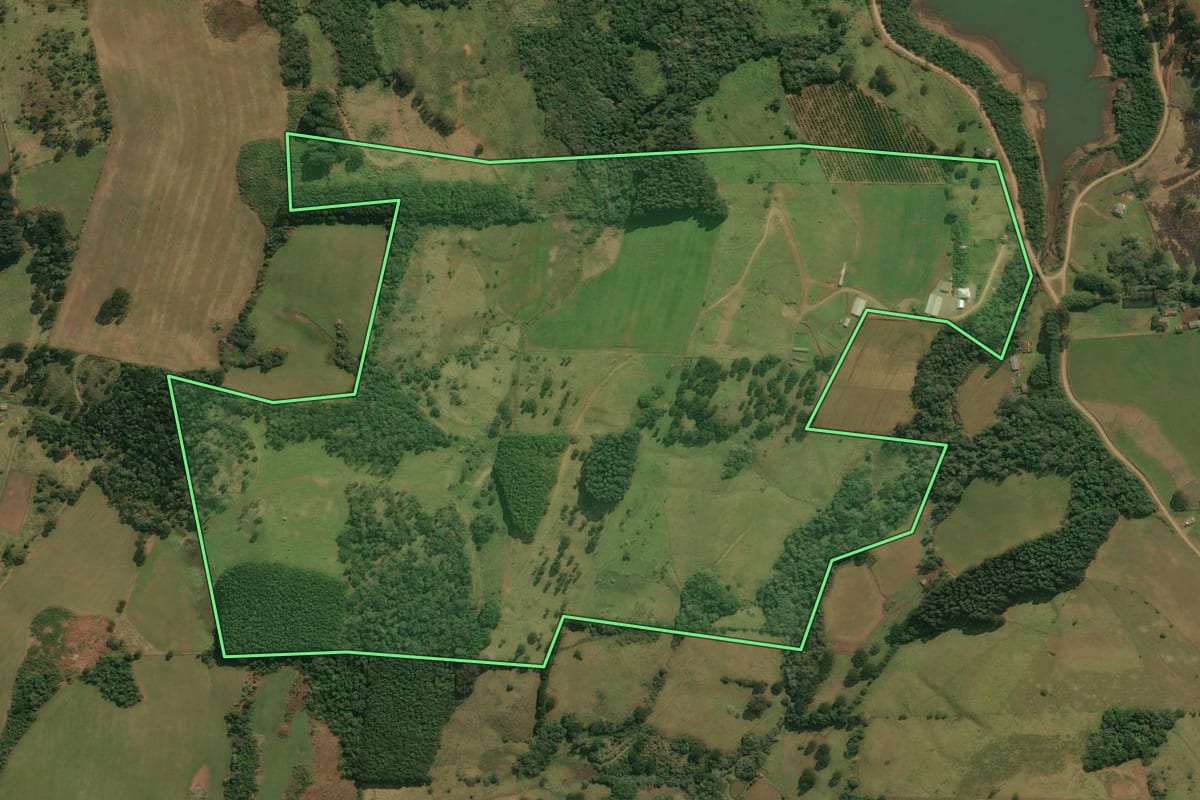 Imagem de satélite do imóvel rural em Anita Garibaldi (SC), com o contorno declarado no CAR desenhado por cima.