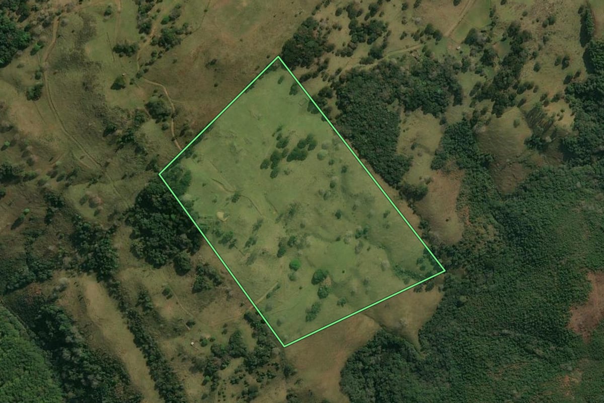 Imagem de satélite do imóvel rural em Anita Garibaldi (SC), com o contorno declarado no CAR desenhado por cima.