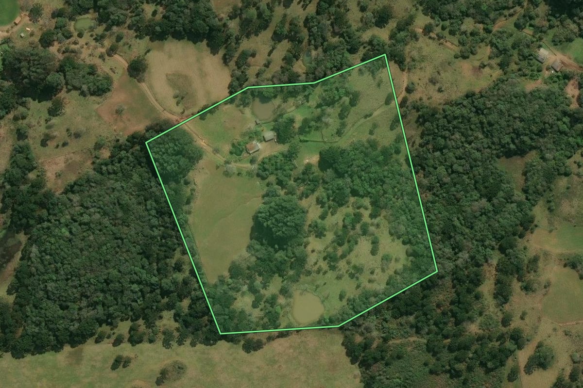 Imagem de satélite do imóvel rural em Anita Garibaldi (SC), com o contorno declarado no CAR desenhado por cima.
