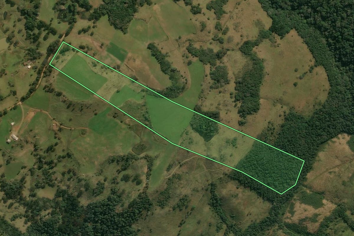Imagem de satélite do imóvel rural em Anita Garibaldi (SC), com o contorno declarado no CAR desenhado por cima.