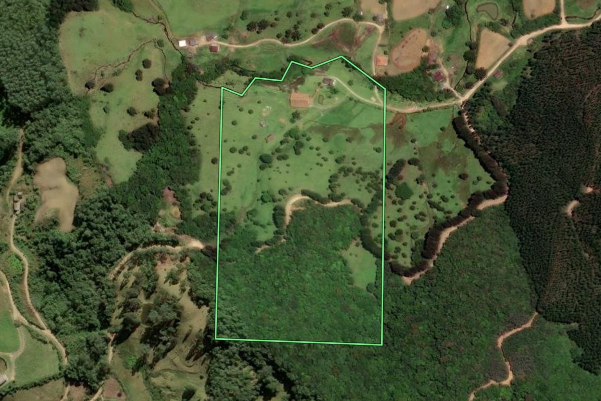 Imagem de satélite do imóvel rural em Anitápolis (SC), com o contorno declarado no CAR desenhado por cima.
