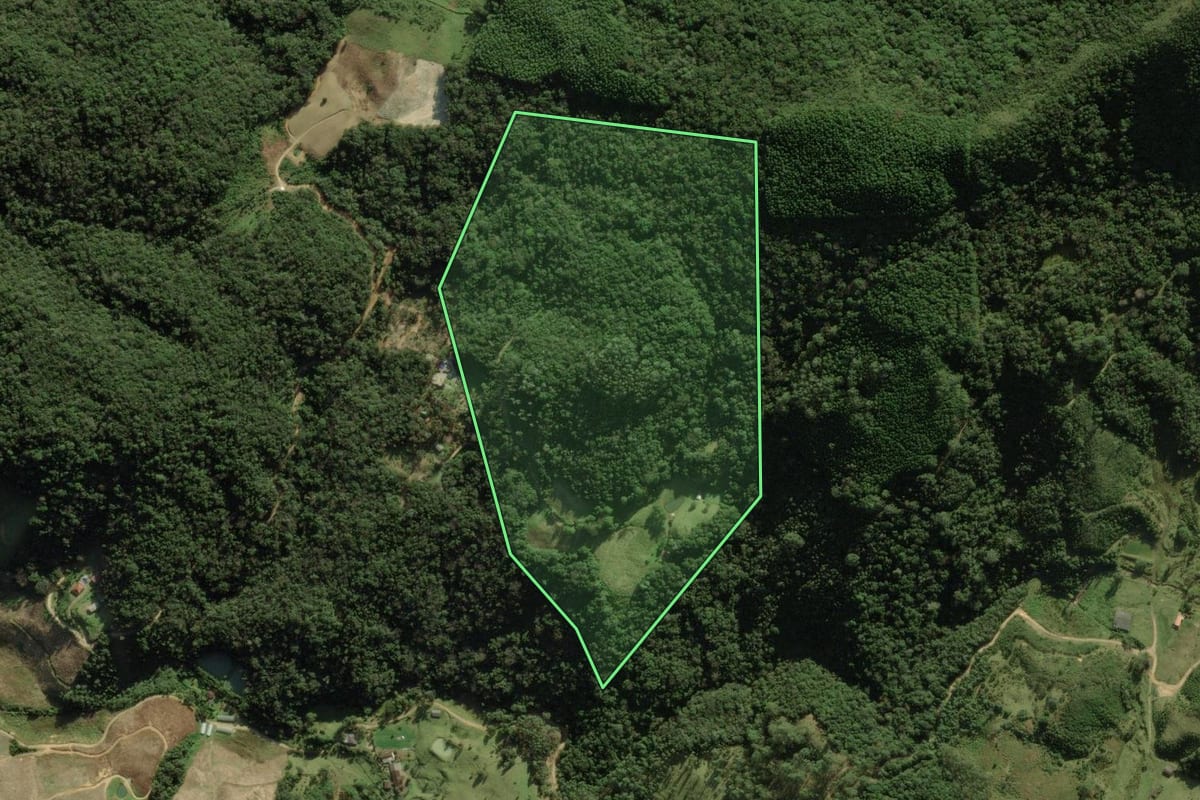 Imagem de satélite do imóvel rural em Anitápolis (SC), com o contorno declarado no CAR desenhado por cima.