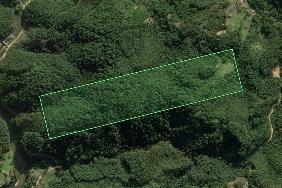 Imagem de satélite do imóvel rural em Anitápolis (SC), com o contorno declarado no CAR desenhado por cima.