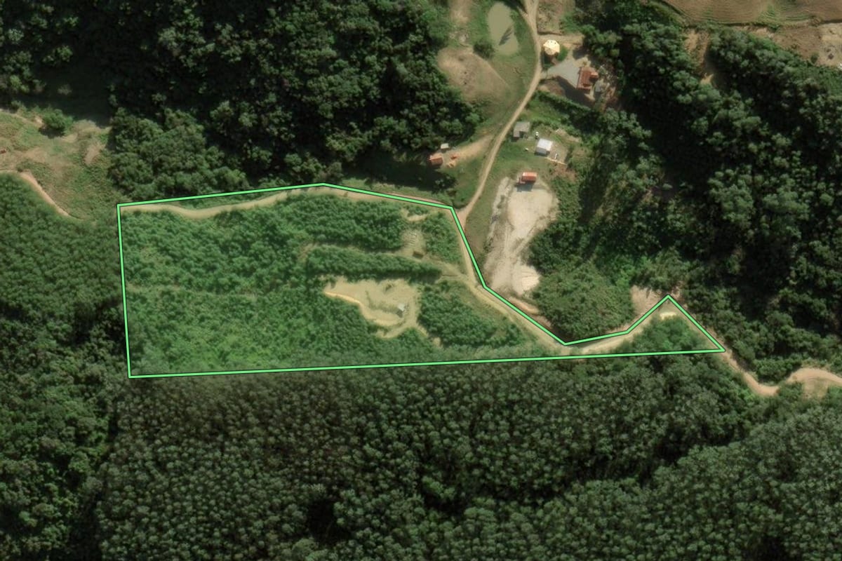 Imagem de satélite do imóvel rural em Anitápolis (SC), com o contorno declarado no CAR desenhado por cima.