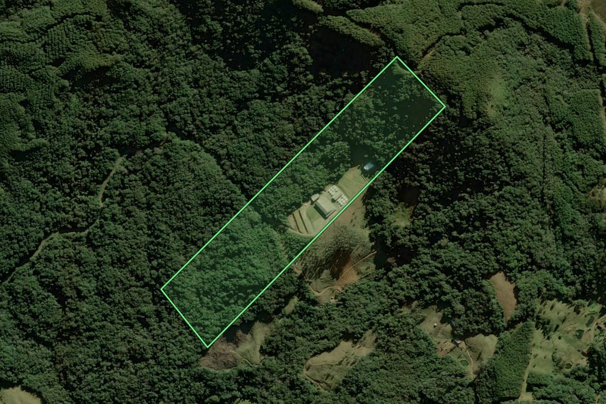 Imagem de satélite do imóvel rural em Anitápolis (SC), com o contorno declarado no CAR desenhado por cima.