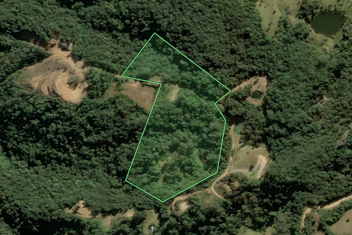 Imagem de satélite do imóvel rural em Anitápolis (SC), com o contorno declarado no CAR desenhado por cima.