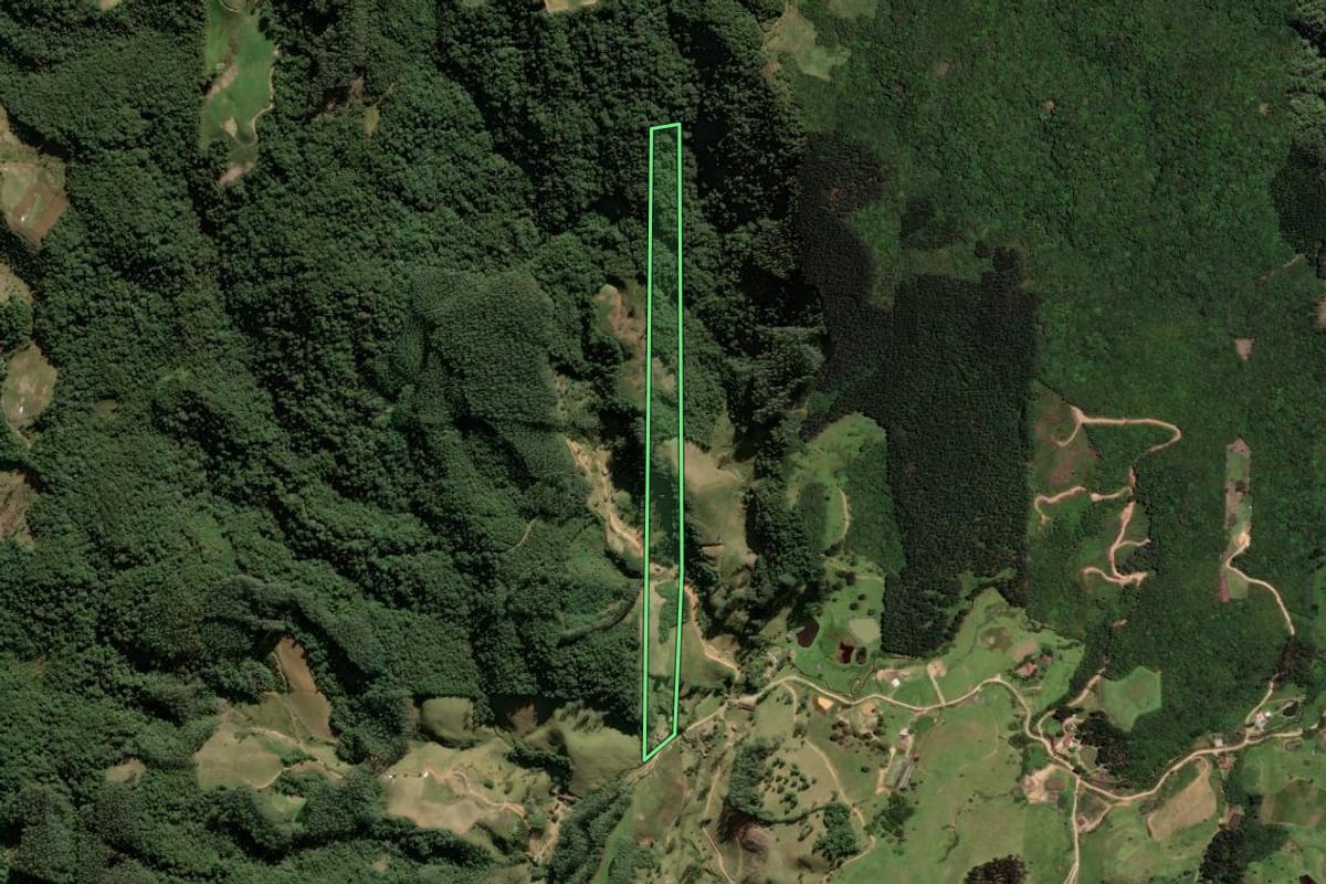 Imagem de satélite do imóvel rural em Anitápolis (SC), com o contorno declarado no CAR desenhado por cima.