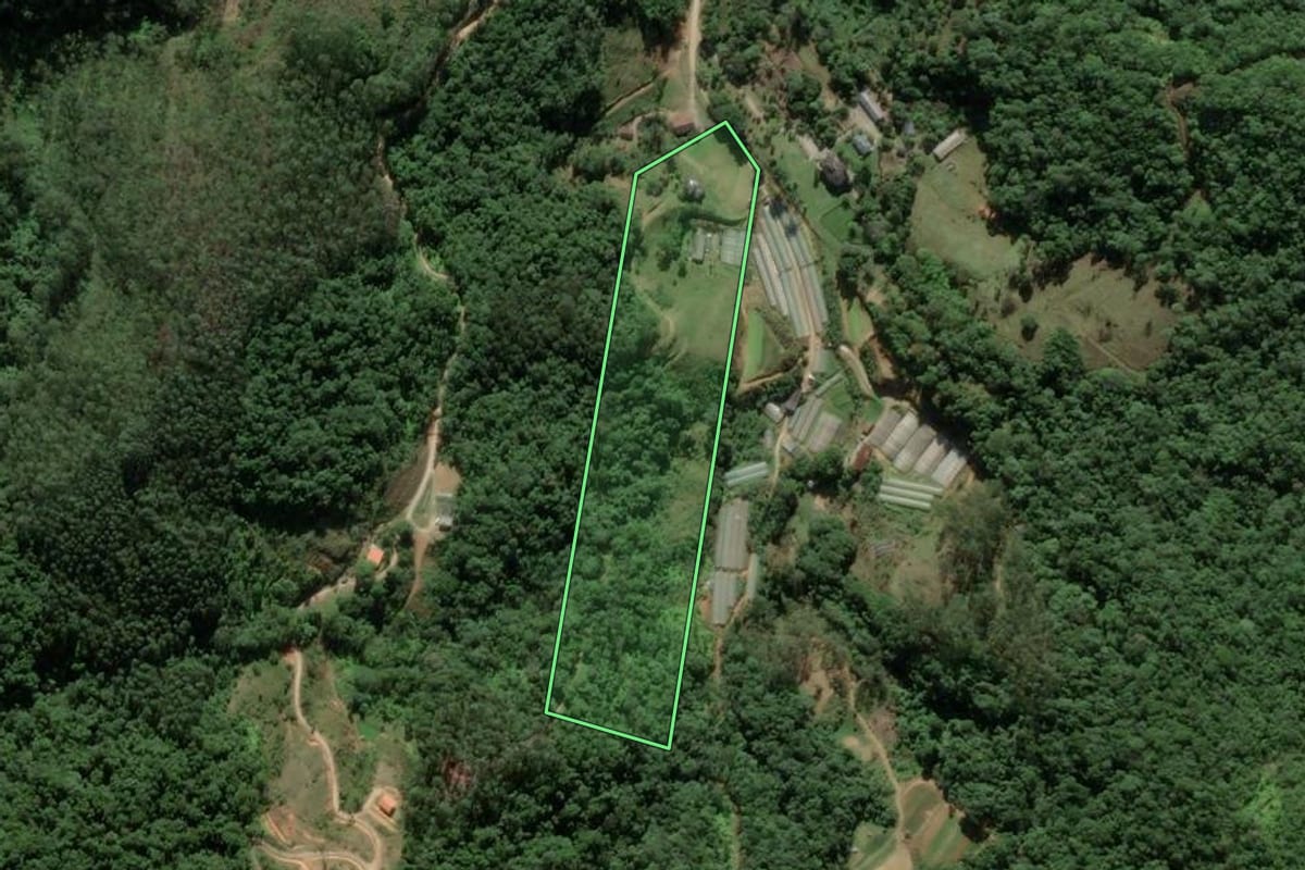 Imagem de satélite do imóvel rural em Antônio Carlos (SC), com o contorno declarado no CAR desenhado por cima.