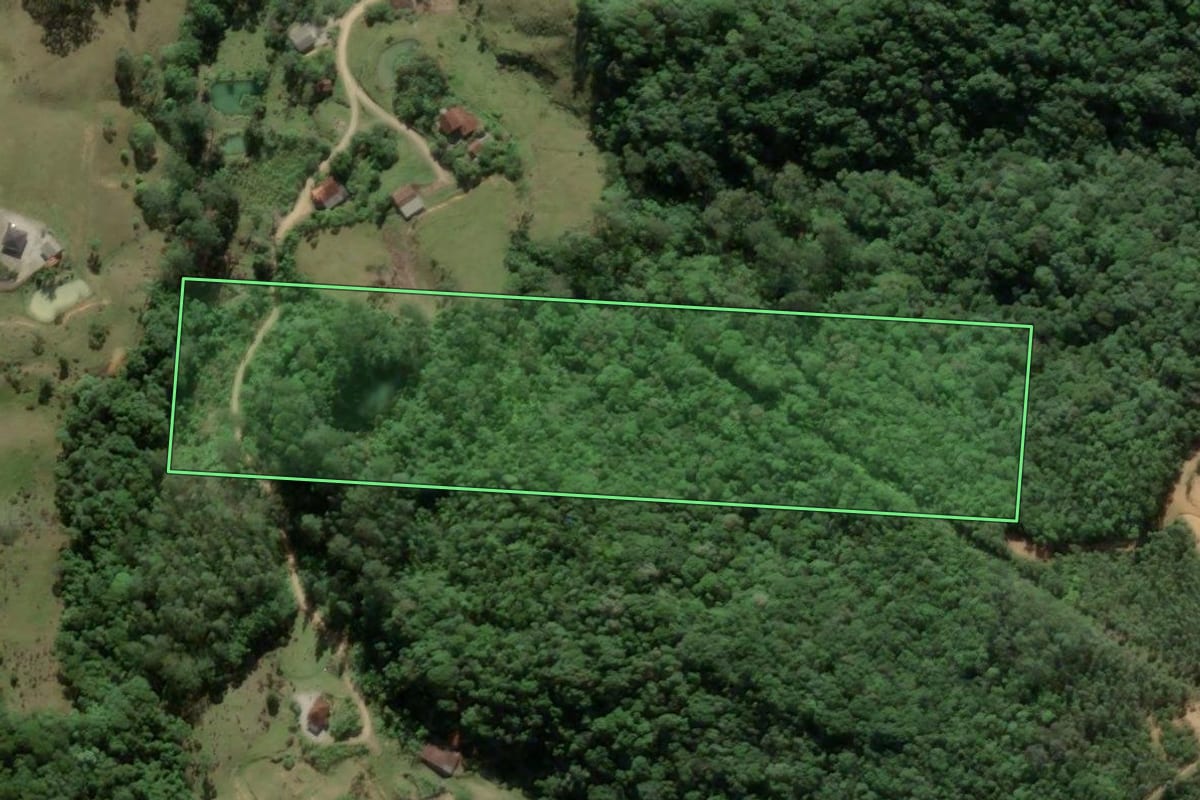 Imagem de satélite do imóvel rural em Antônio Carlos (SC), com o contorno declarado no CAR desenhado por cima.