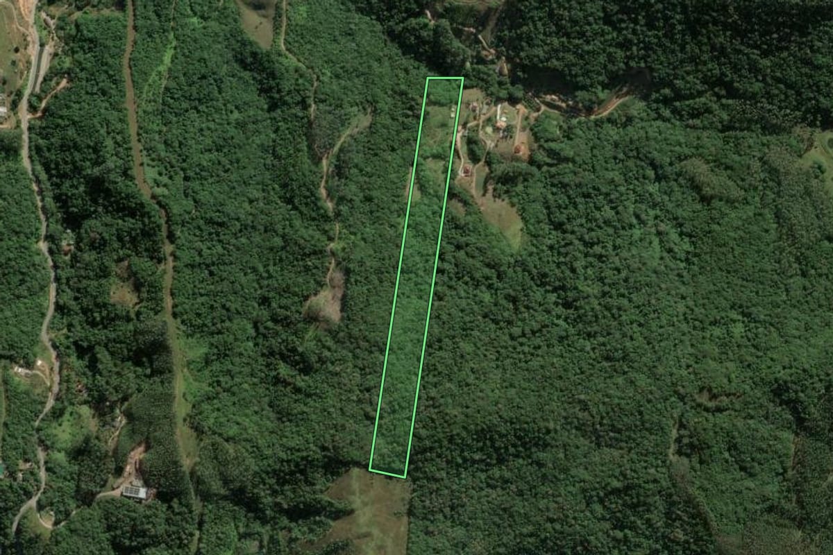 Imagem de satélite do imóvel rural em Antônio Carlos (SC), com o contorno declarado no CAR desenhado por cima.