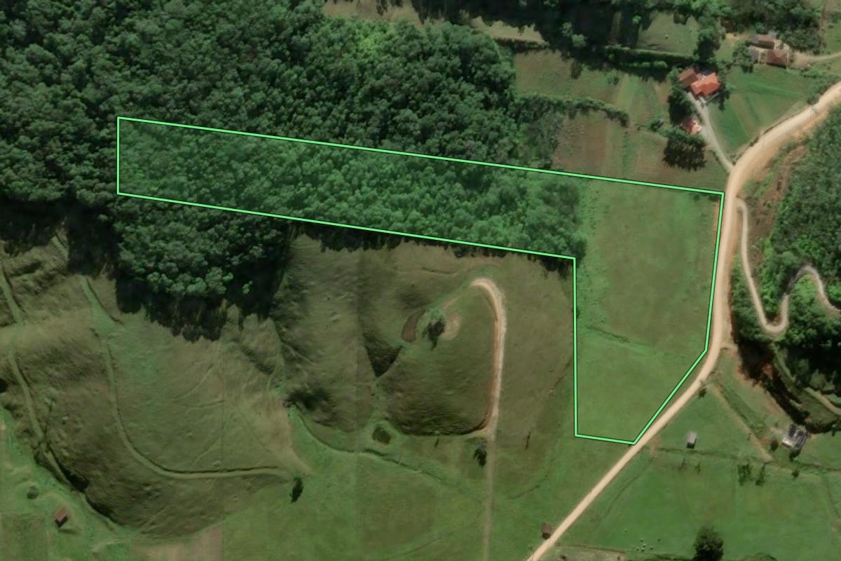 Imagem de satélite do imóvel rural em Antônio Carlos (SC), com o contorno declarado no CAR desenhado por cima.