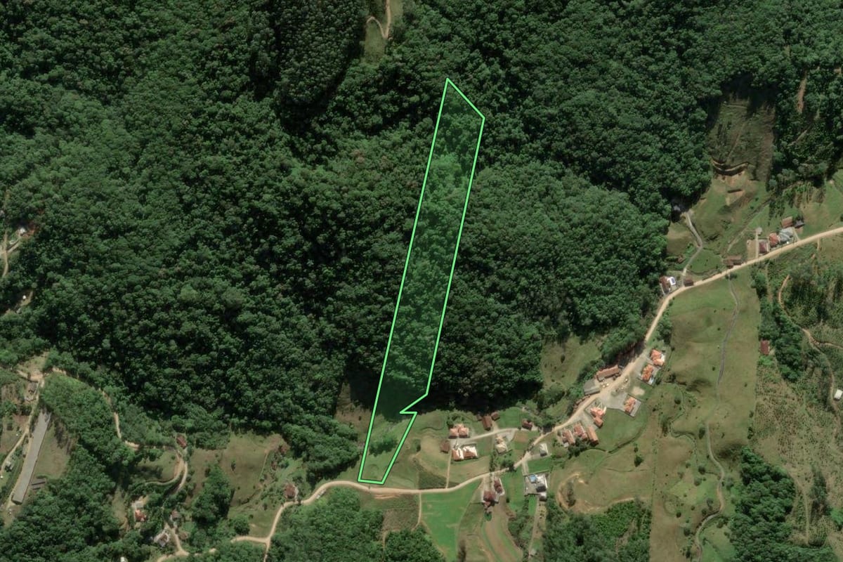 Imagem de satélite do imóvel rural em Antônio Carlos (SC), com o contorno declarado no CAR desenhado por cima.