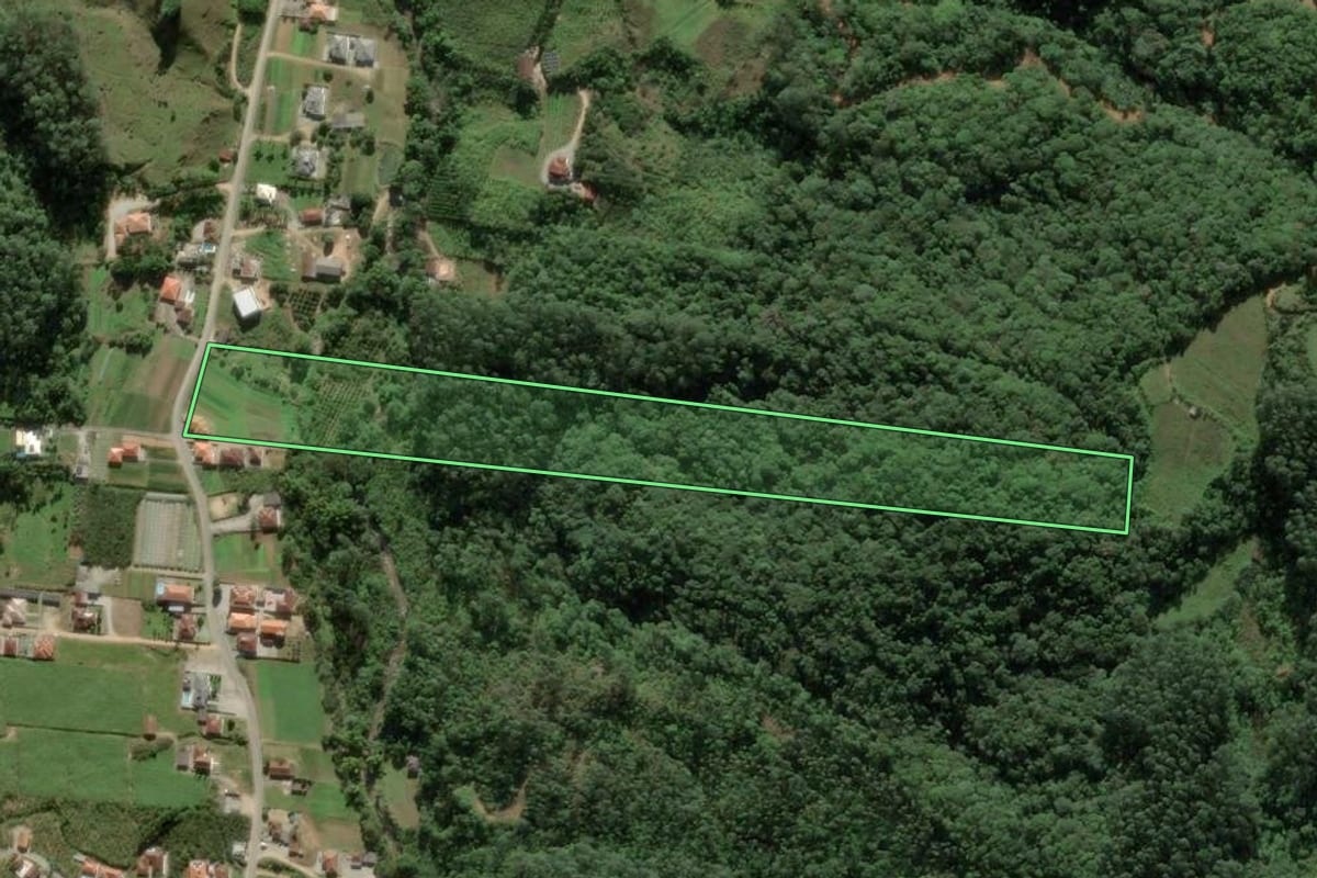 Imagem de satélite do imóvel rural em Antônio Carlos (SC), com o contorno declarado no CAR desenhado por cima.