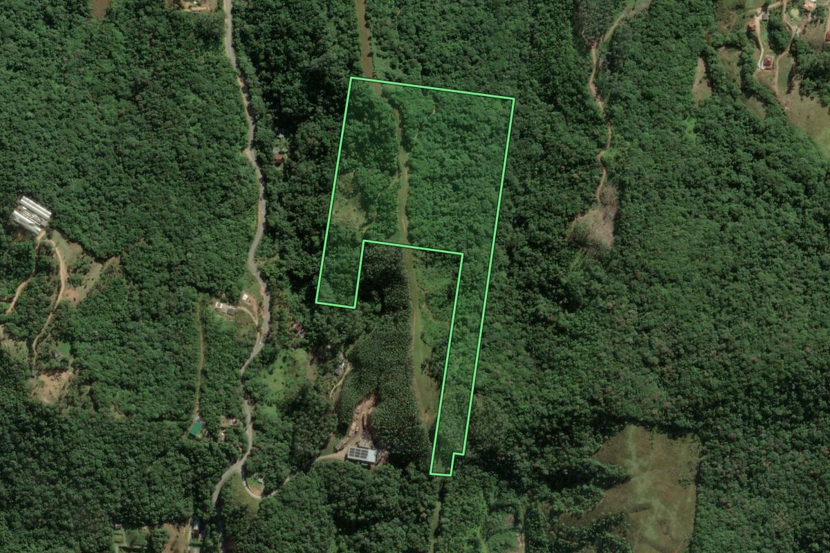 Imagem de satélite do imóvel rural em Antônio Carlos (SC), com o contorno declarado no CAR desenhado por cima.