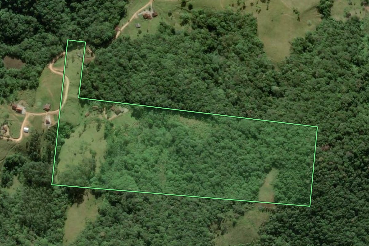 Imagem de satélite do imóvel rural em Antônio Carlos (SC), com o contorno declarado no CAR desenhado por cima.