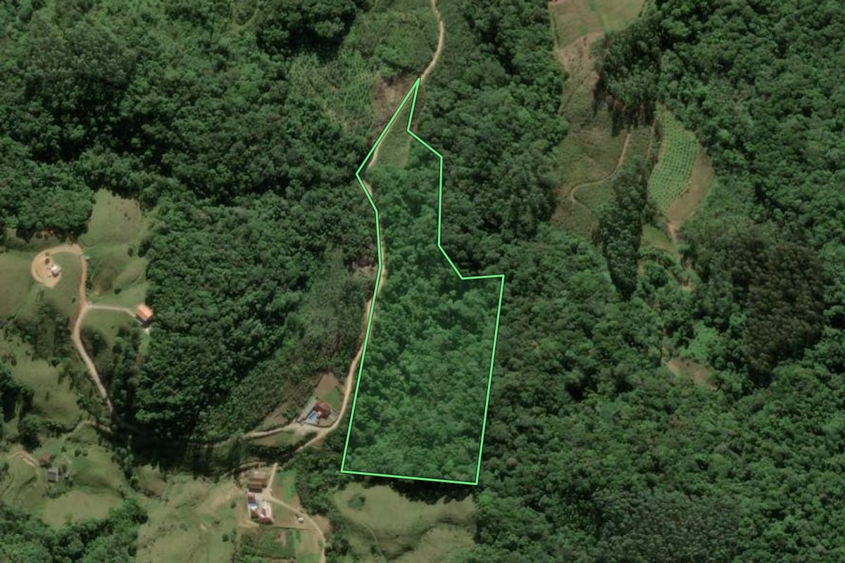 Imagem de satélite do imóvel rural em Antônio Carlos (SC), com o contorno declarado no CAR desenhado por cima.