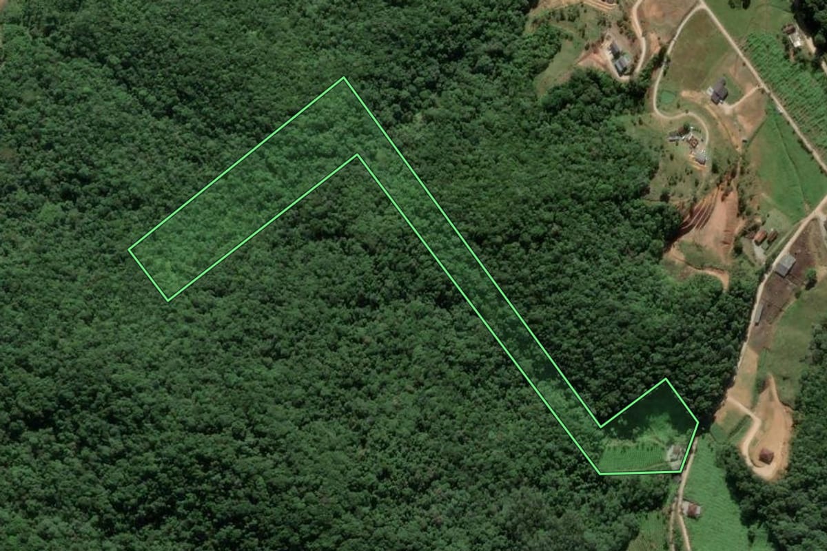 Imagem de satélite do imóvel rural em Antônio Carlos (SC), com o contorno declarado no CAR desenhado por cima.