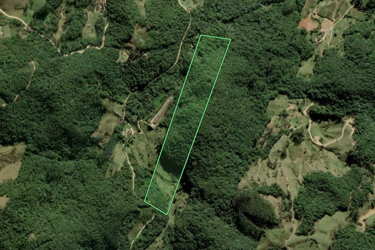 Imagem de satélite do imóvel rural em Antônio Carlos (SC), com o contorno declarado no CAR desenhado por cima.