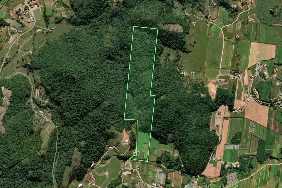 Imagem de satélite do imóvel rural em Antônio Carlos (SC), com o contorno declarado no CAR desenhado por cima.
