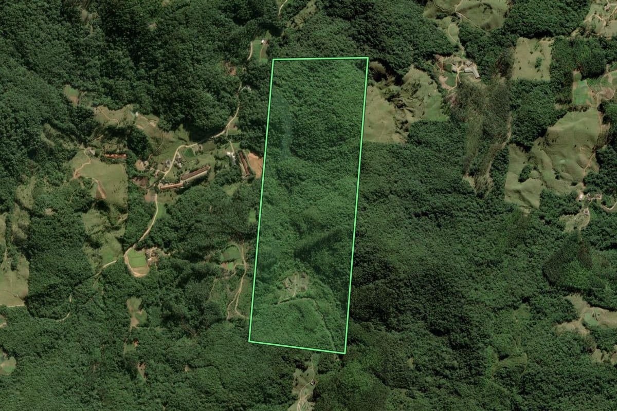 Imagem de satélite do imóvel rural em Antônio Carlos (SC), com o contorno declarado no CAR desenhado por cima.