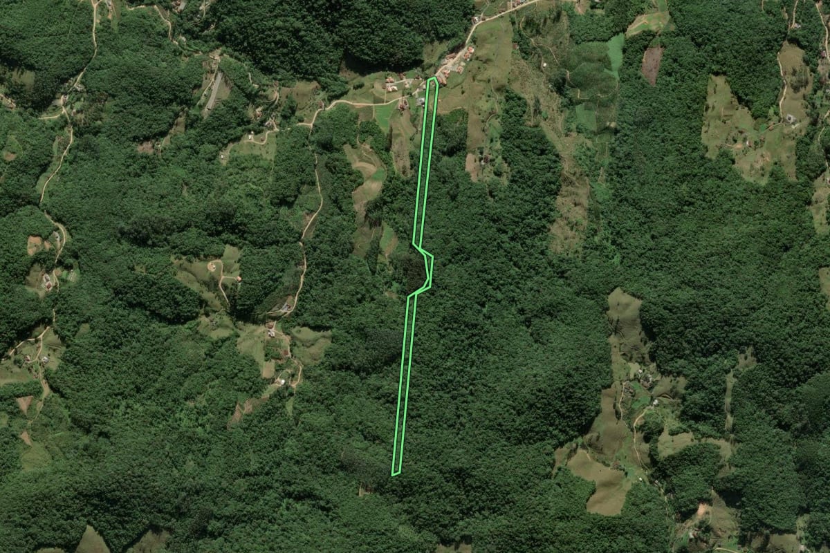 Imagem de satélite do imóvel rural em Antônio Carlos (SC), com o contorno declarado no CAR desenhado por cima.