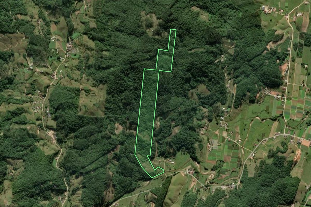 Imagem de satélite do imóvel rural em Antônio Carlos (SC), com o contorno declarado no CAR desenhado por cima.