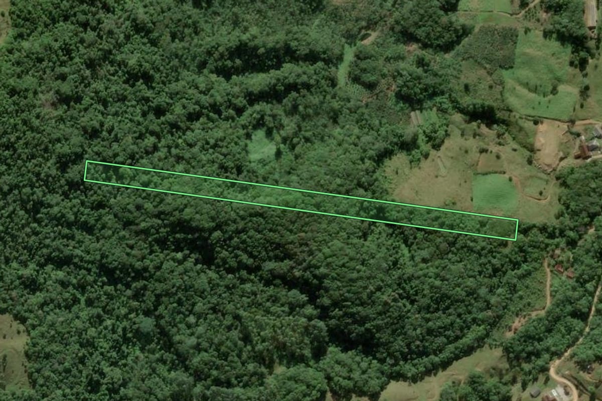 Imagem de satélite do imóvel rural em Antônio Carlos (SC), com o contorno declarado no CAR desenhado por cima.
