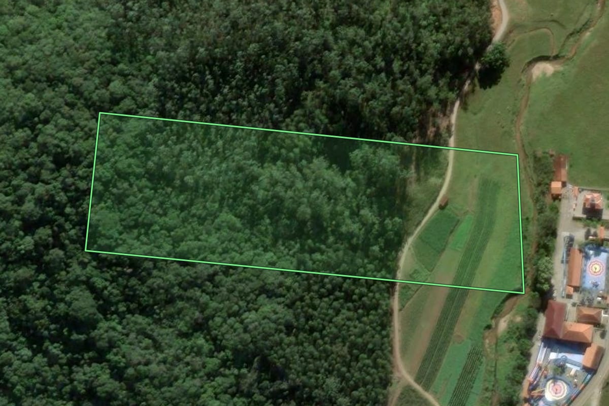 Imagem de satélite do imóvel rural em Antônio Carlos (SC), com o contorno declarado no CAR desenhado por cima.
