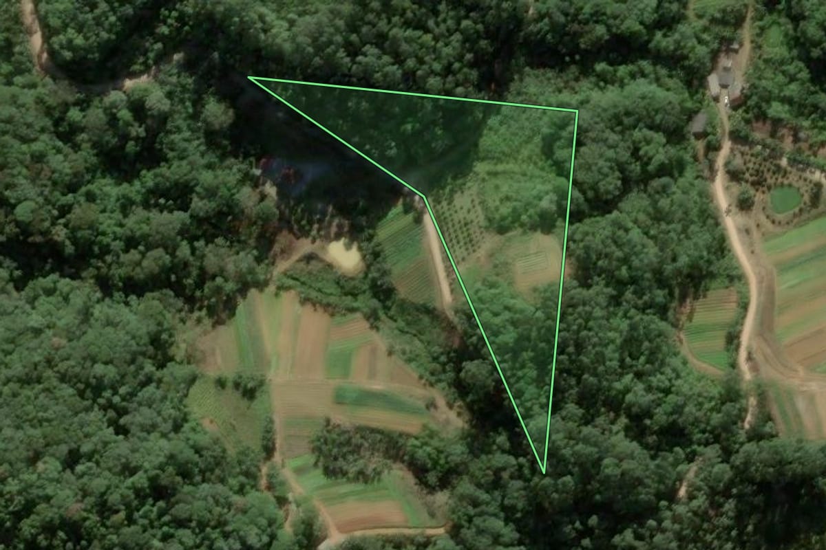 Imagem de satélite do imóvel rural em Antônio Carlos (SC), com o contorno declarado no CAR desenhado por cima.