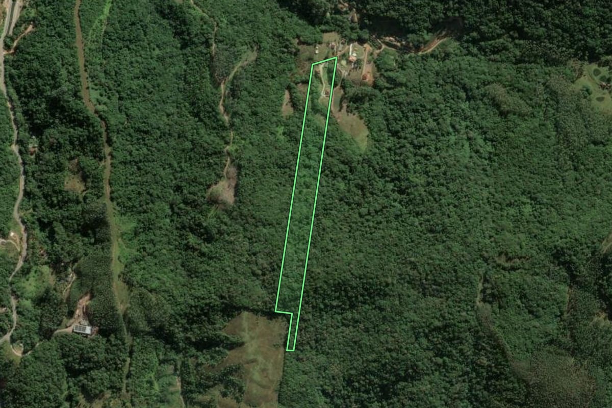 Imagem de satélite do imóvel rural em Antônio Carlos (SC), com o contorno declarado no CAR desenhado por cima.
