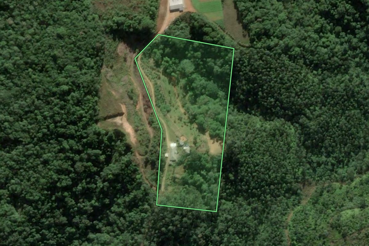 Imagem de satélite do imóvel rural em Antônio Carlos (SC), com o contorno declarado no CAR desenhado por cima.