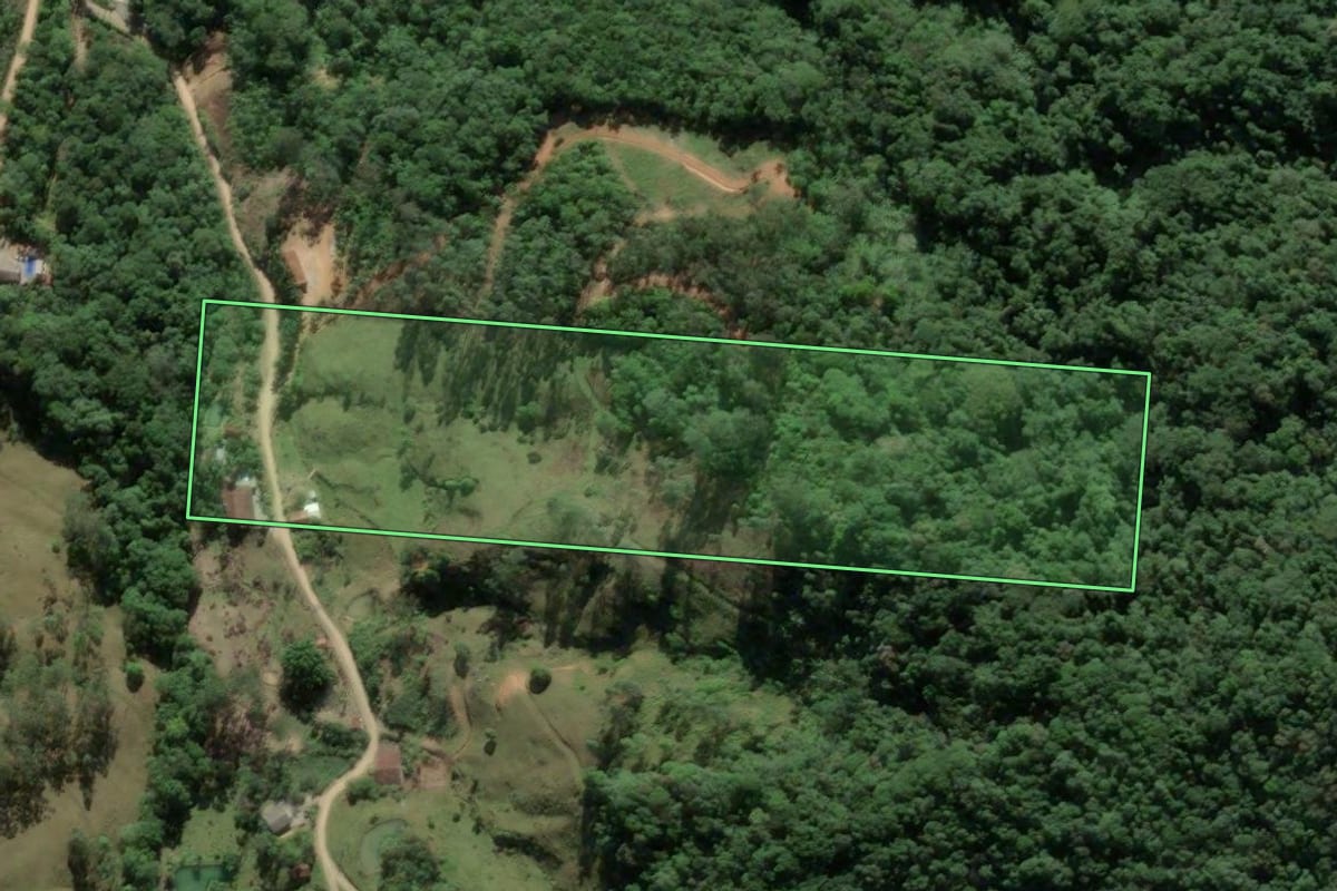 Imagem de satélite do imóvel rural em Antônio Carlos (SC), com o contorno declarado no CAR desenhado por cima.