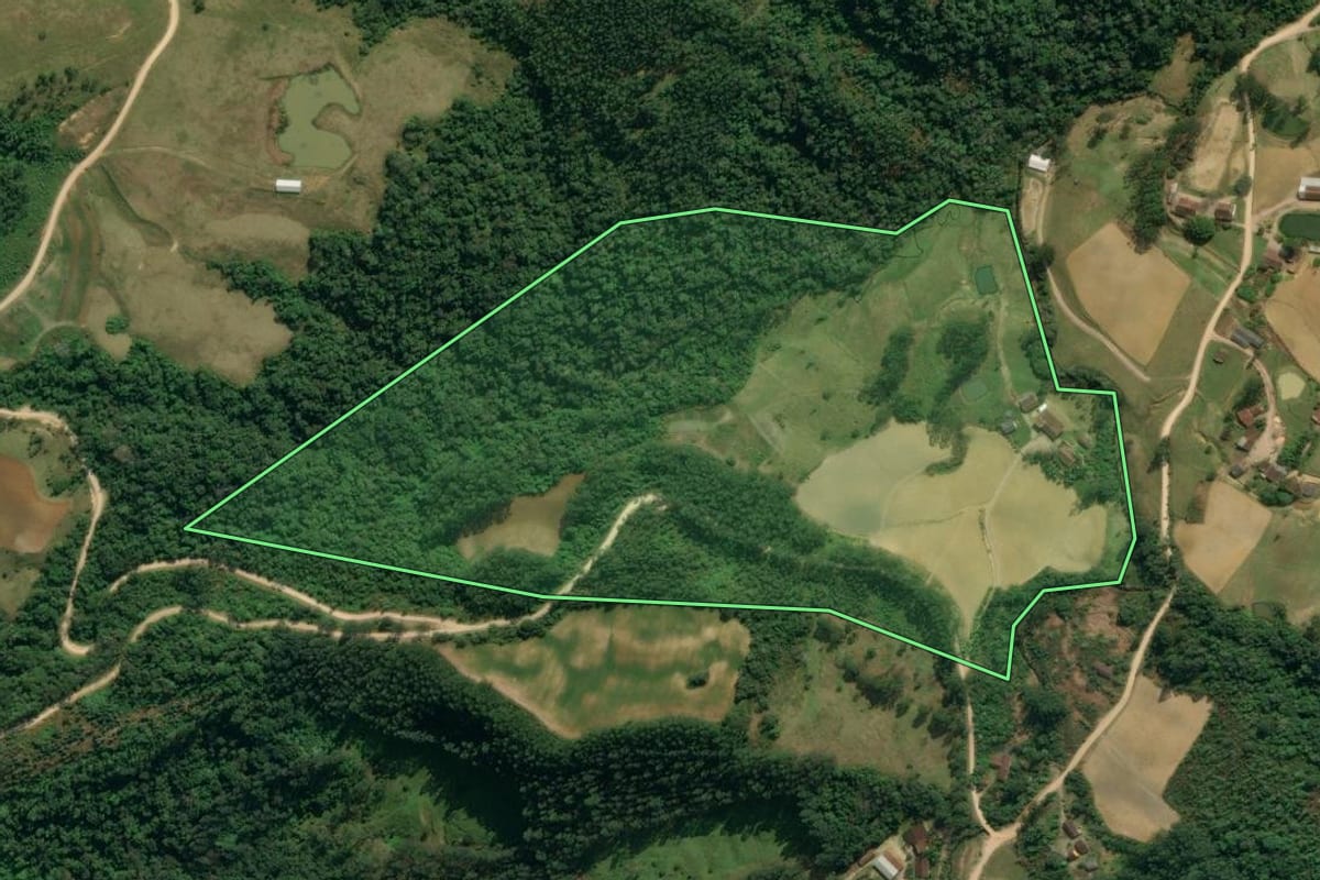 Imagem de satélite do imóvel rural em Apiúna (SC), com o contorno declarado no CAR desenhado por cima.