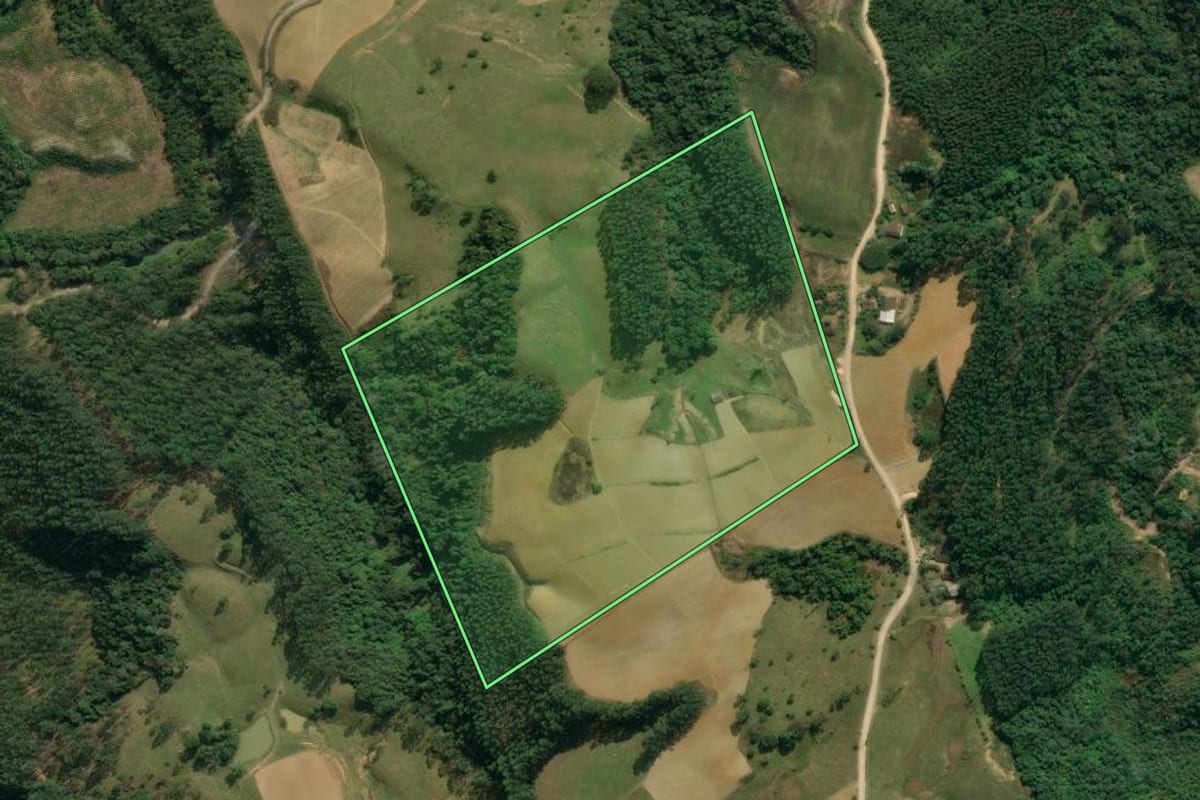 Imagem de satélite do imóvel rural em Apiúna (SC), com o contorno declarado no CAR desenhado por cima.