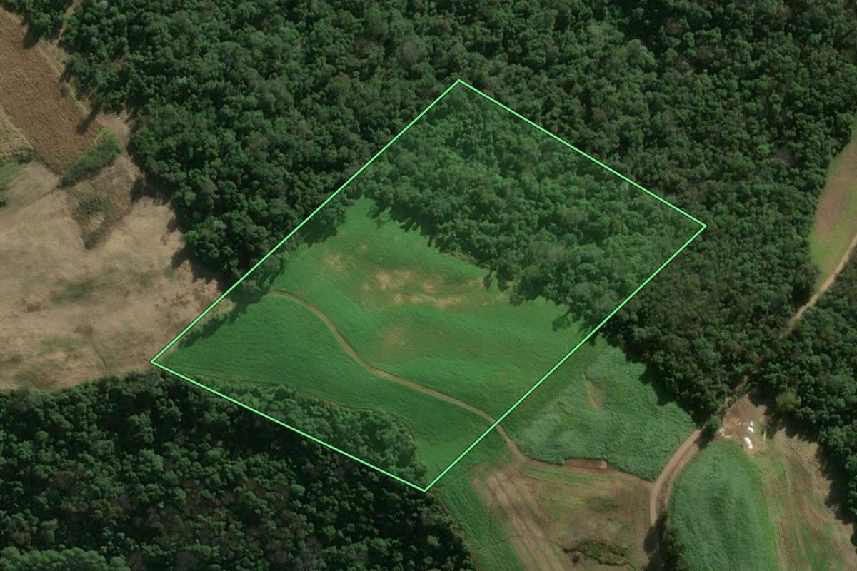 Imagem de satélite do imóvel rural em Arabutã (SC), com o contorno declarado no CAR desenhado por cima.