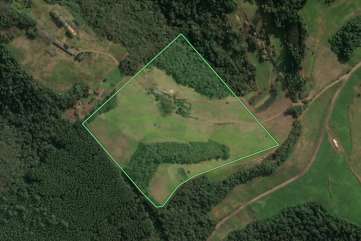 Imagem de satélite do imóvel rural em Arabutã (SC), com o contorno declarado no CAR desenhado por cima.