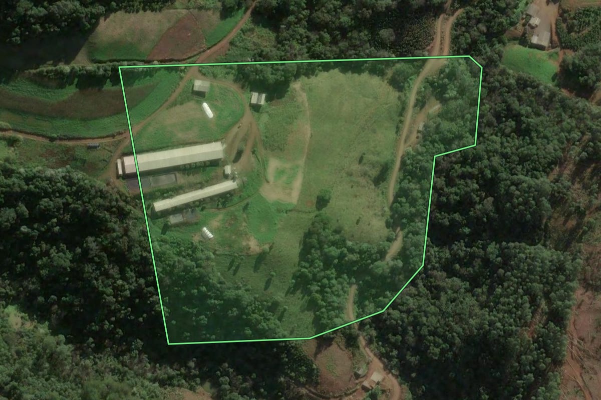 Imagem de satélite do imóvel rural em Arabutã (SC), com o contorno declarado no CAR desenhado por cima.