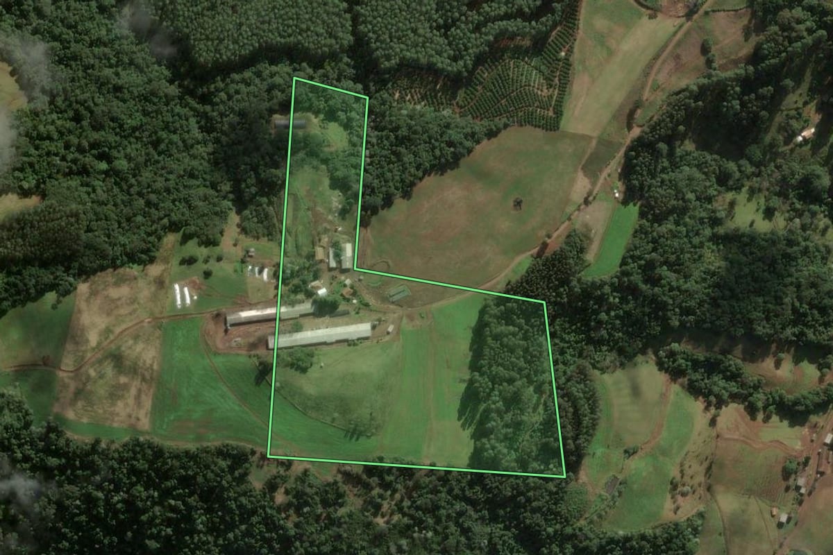 Imagem de satélite do imóvel rural em Arabutã (SC), com o contorno declarado no CAR desenhado por cima.