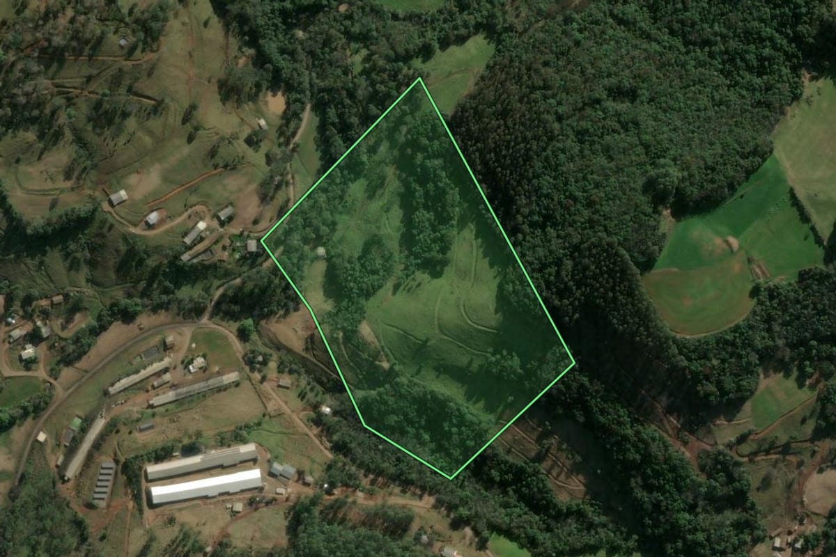 Imagem de satélite do imóvel rural em Arabutã (SC), com o contorno declarado no CAR desenhado por cima.