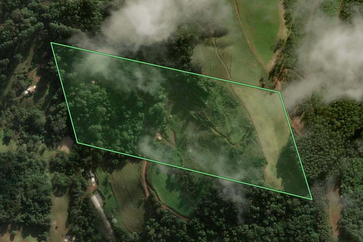 Imagem de satélite do imóvel rural em Arabutã (SC), com o contorno declarado no CAR desenhado por cima.