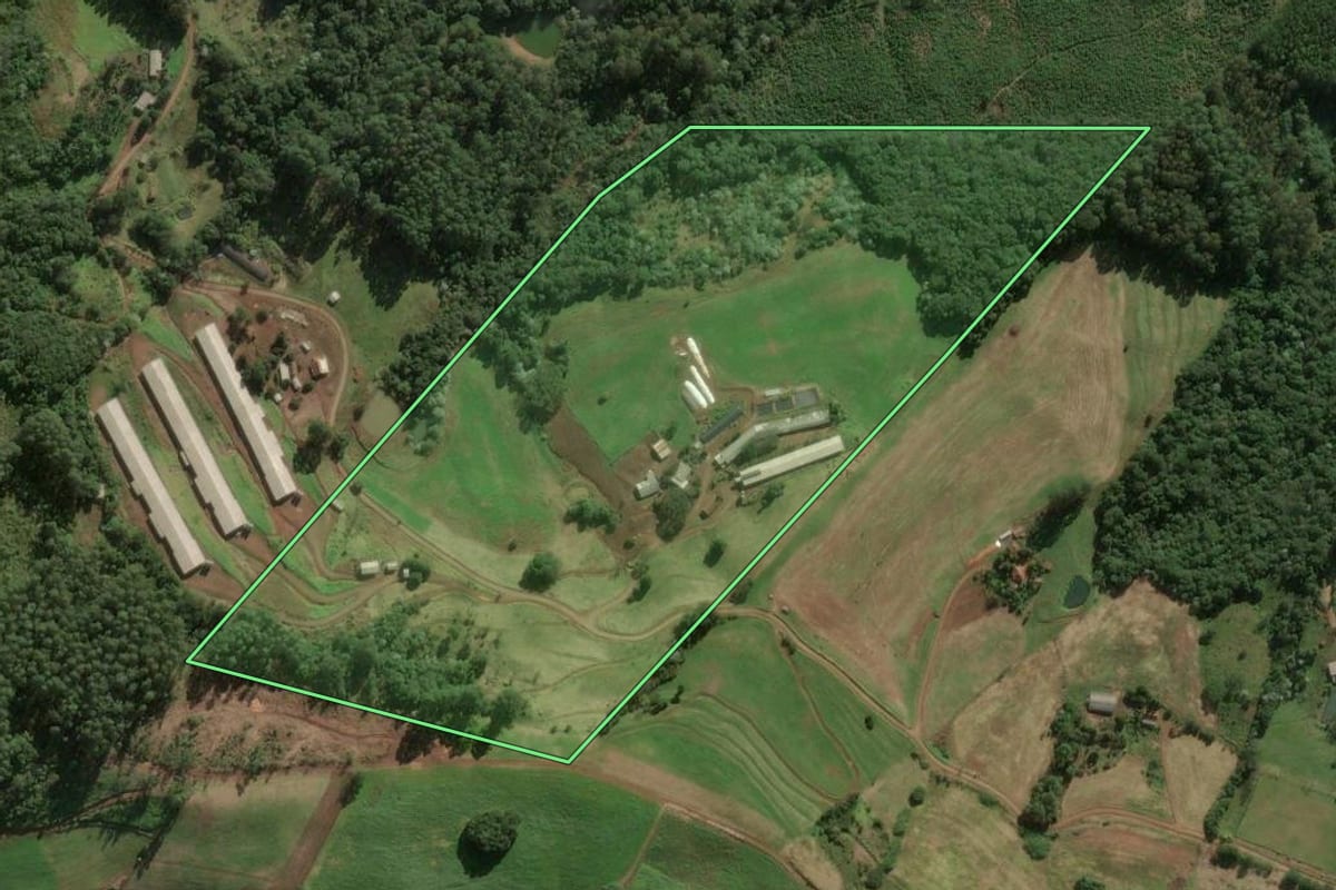 Imagem de satélite do imóvel rural em Arabutã (SC), com o contorno declarado no CAR desenhado por cima.