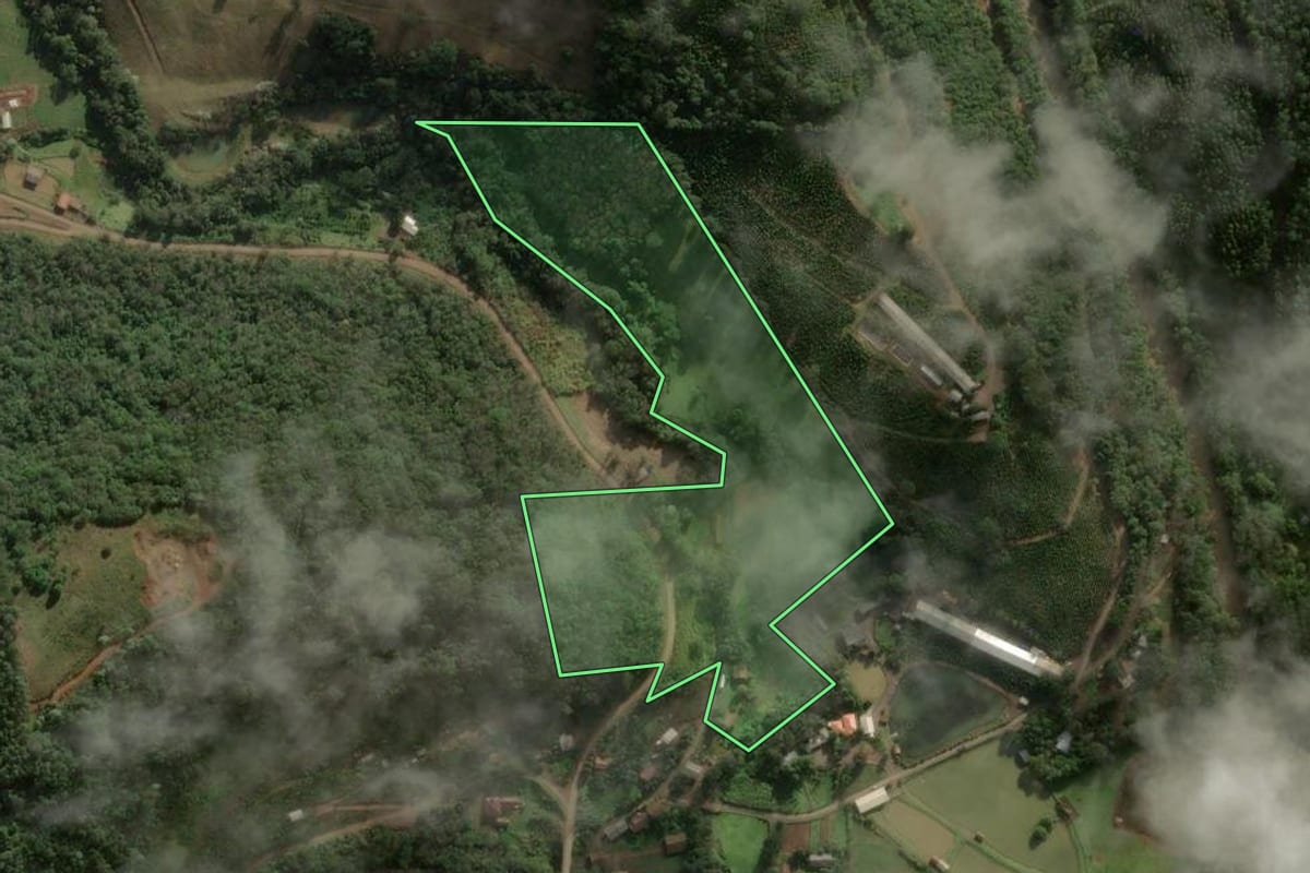 Imagem de satélite do imóvel rural em Arabutã (SC), com o contorno declarado no CAR desenhado por cima.